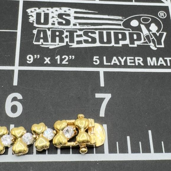 Gold Vermeil Sterling Silver Heart Bracelet Cubic Zirconia 7" - Picture 9 of 10